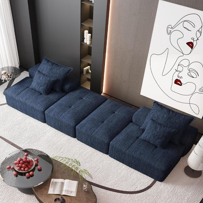Modern Oversized Modular Chenille Sectional Sofa with 2 Ottomans and 2 Seat, 4 Pillows for Living Room