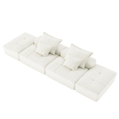 Modern Oversized Modular Chenille Sectional Sofa with 2 Ottomans and 2 Seat, 4 Pillows for Living Room