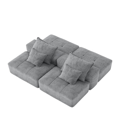 Modern Oversized Modular Chenille Sectional Sofa with 2 Ottomans and 2 Seat, 4 Pillows for Living Room