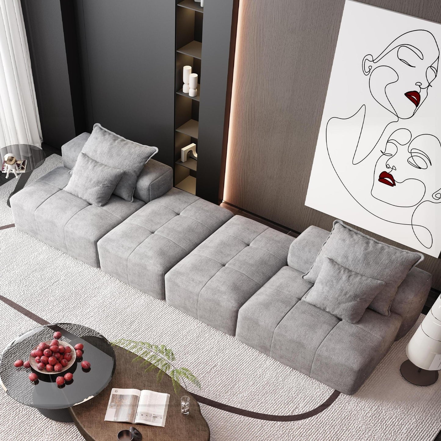Modern Oversized Modular Chenille Sectional Sofa with 2 Ottomans and 2 Seat, 4 Pillows for Living Room
