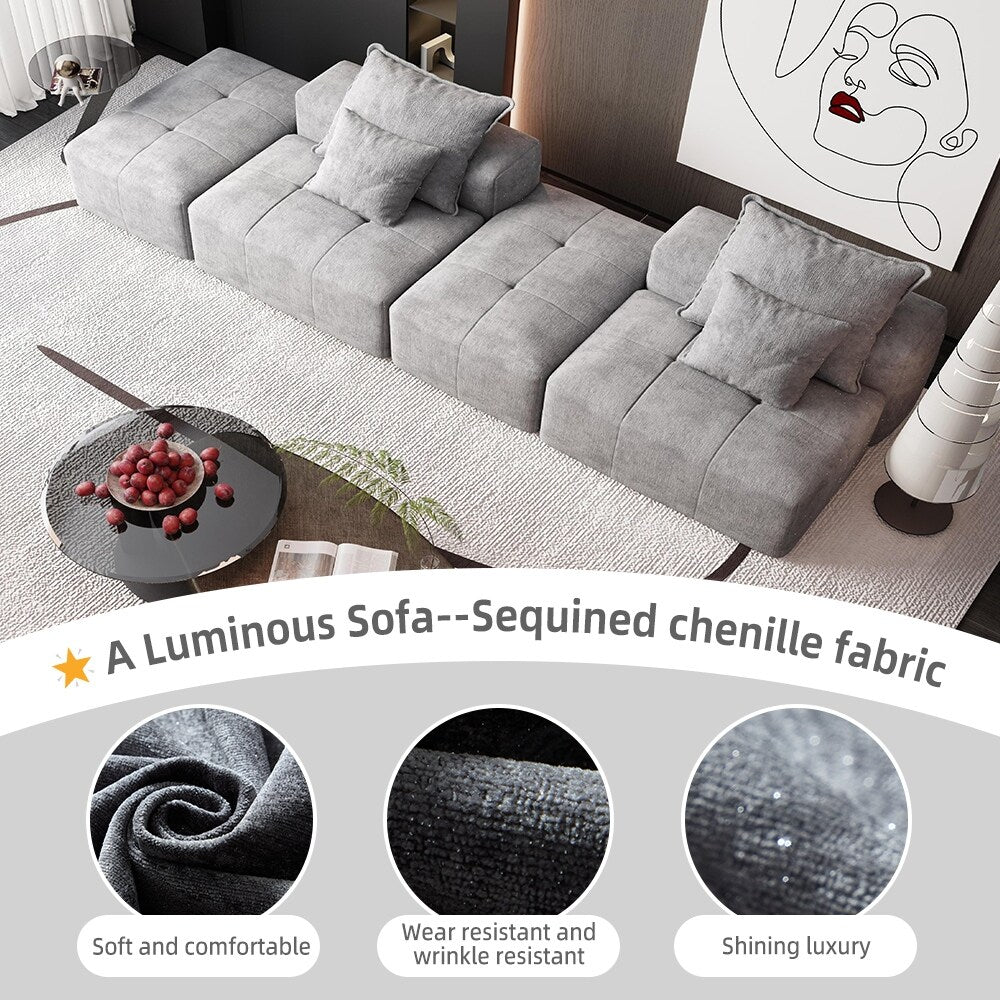 Modern Oversized Modular Chenille Sectional Sofa with 2 Ottomans and 2 Seat, 4 Pillows for Living Room