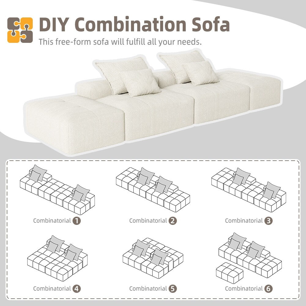 Modern Oversized Modular Chenille Sectional Sofa with 2 Ottomans and 2 Seat, 4 Pillows for Living Room