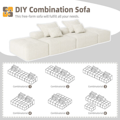 Modern Oversized Modular Chenille Sectional Sofa with 2 Ottomans and 2 Seat, 4 Pillows for Living Room