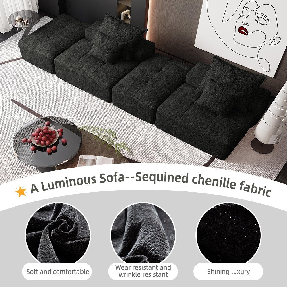 Modern Oversized Modular Chenille Sectional Sofa with 2 Ottomans and 2 Seat, 4 Pillows for Living Room