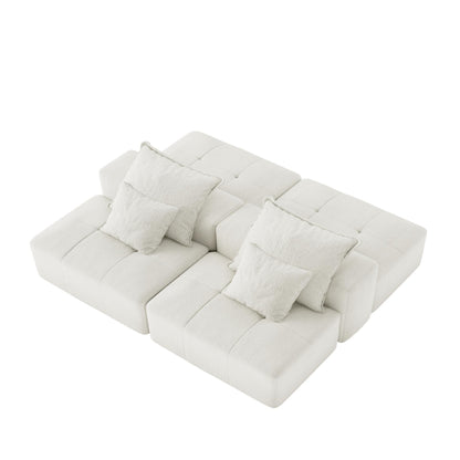 Modern Oversized Modular Chenille Sectional Sofa with 2 Ottomans and 2 Seat, 4 Pillows for Living Room