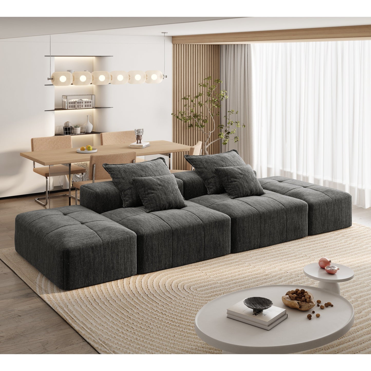 Modern Oversized Modular Chenille Sectional Sofa with 2 Ottomans and 2 Seat, 4 Pillows for Living Room