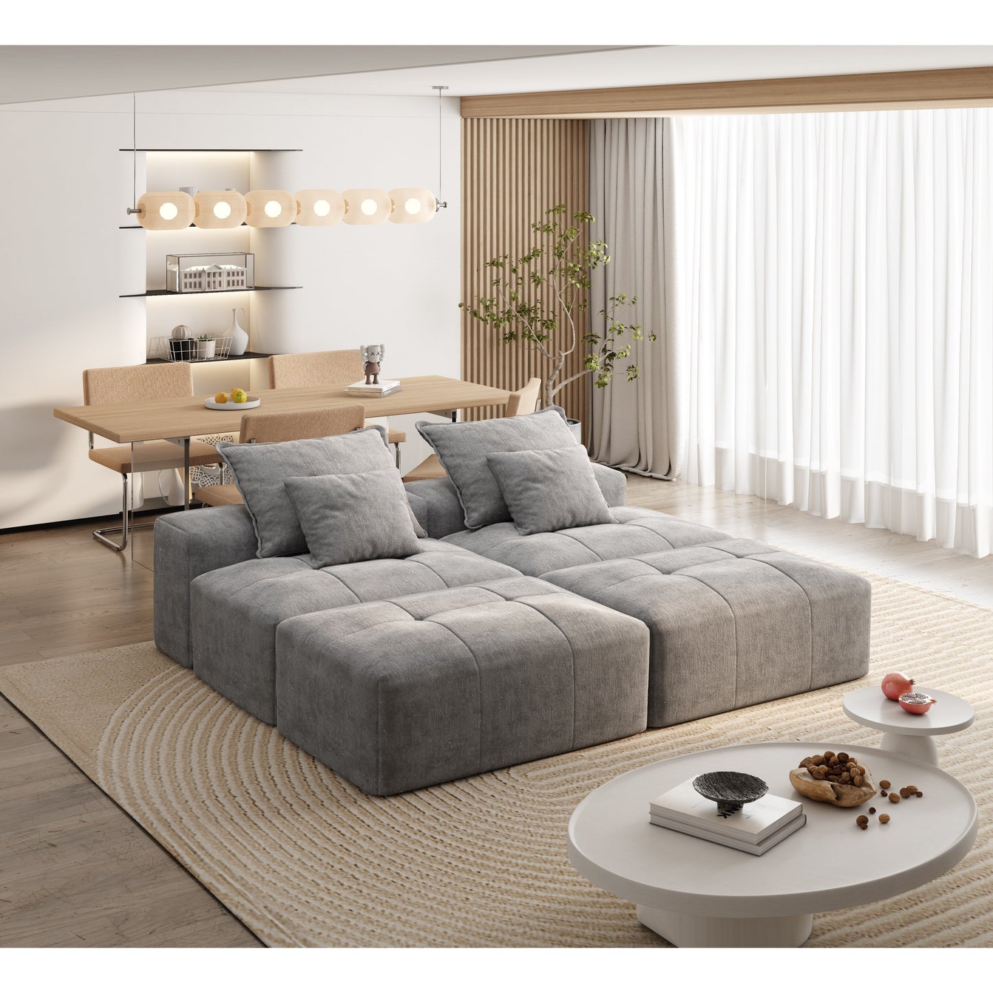 Modern Oversized Modular Chenille Sectional Sofa with 2 Ottomans and 2 Seat, 4 Pillows for Living Room