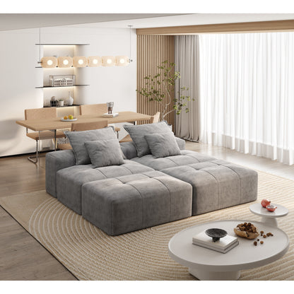 Modern Oversized Modular Chenille Sectional Sofa with 2 Ottomans and 2 Seat, 4 Pillows for Living Room