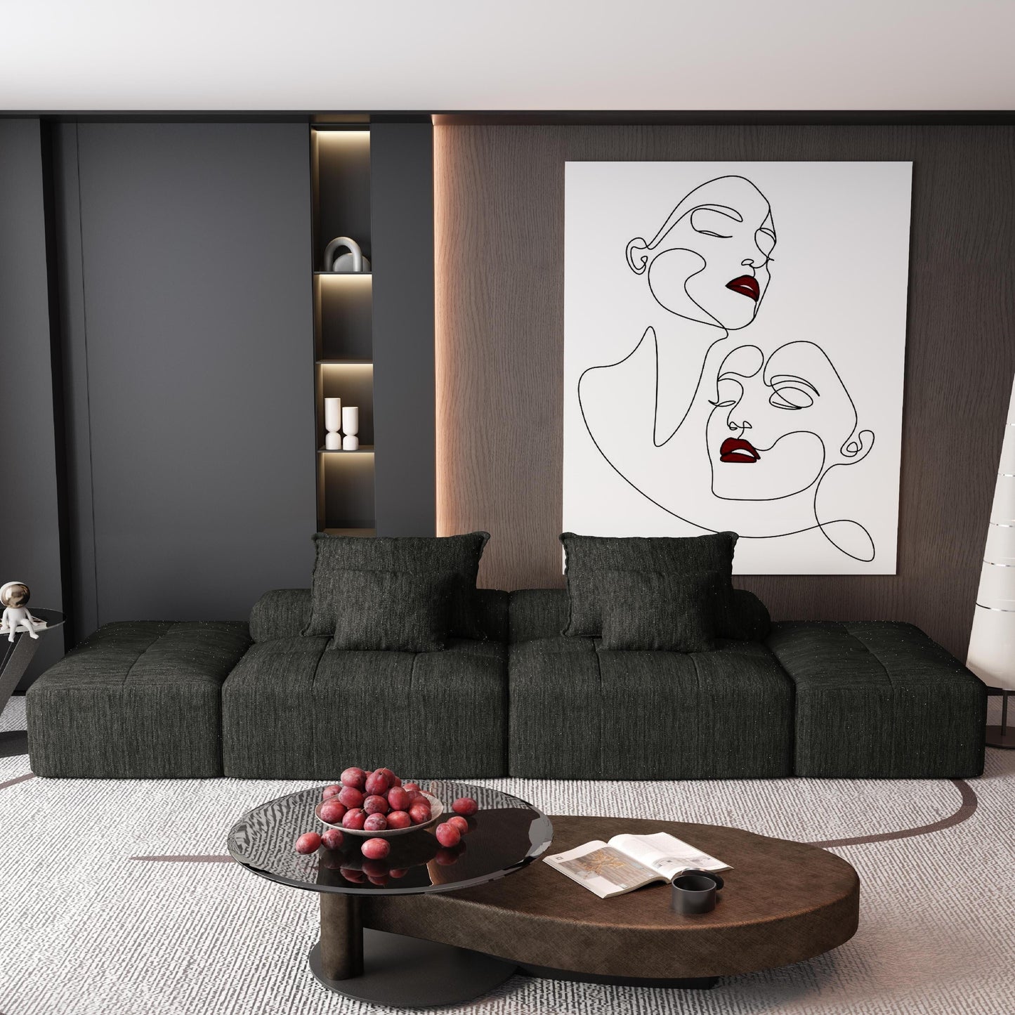 Modern Oversized Modular Chenille Sectional Sofa with 2 Ottomans and 2 Seat, 4 Pillows for Living Room