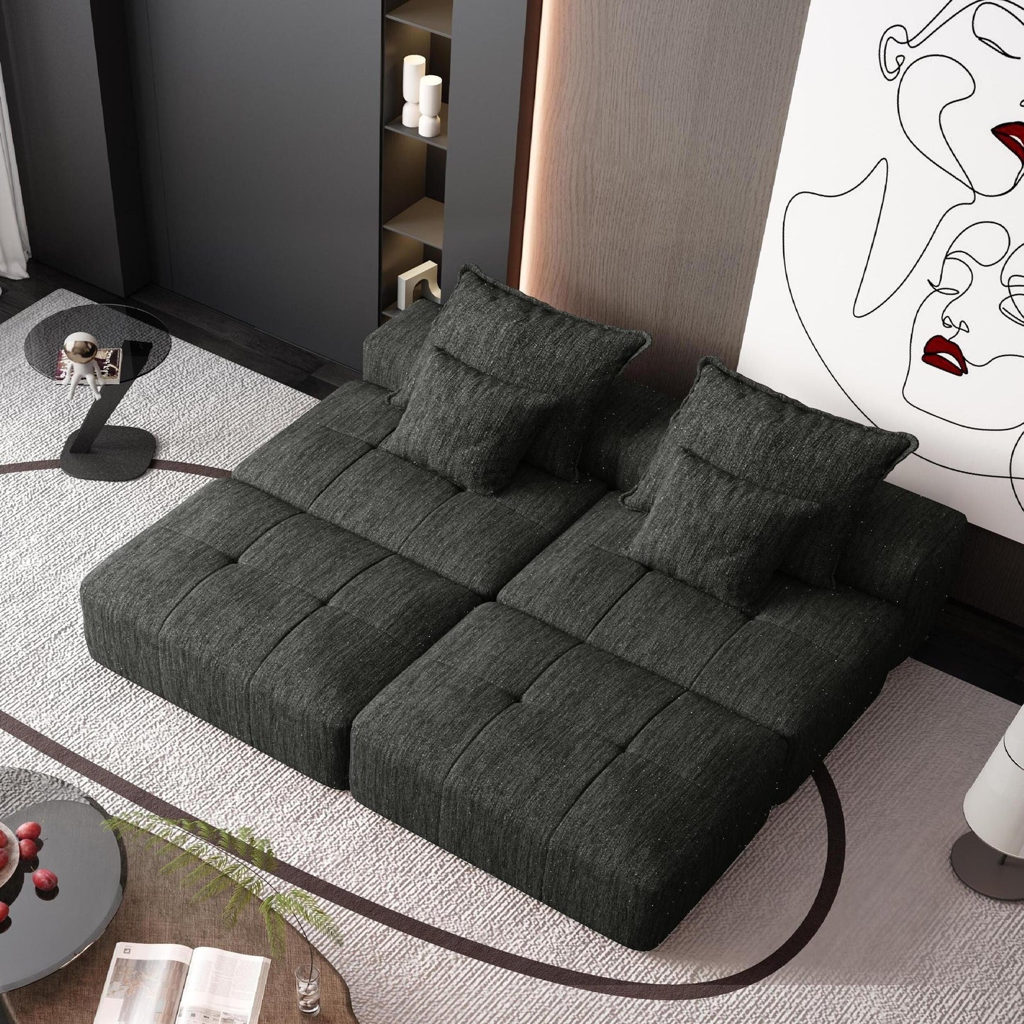 Modern Oversized Modular Chenille Sectional Sofa with 2 Ottomans and 2 Seat, 4 Pillows for Living Room