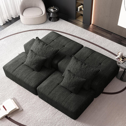 Modern Oversized Modular Chenille Sectional Sofa with 2 Ottomans and 2 Seat, 4 Pillows for Living Room