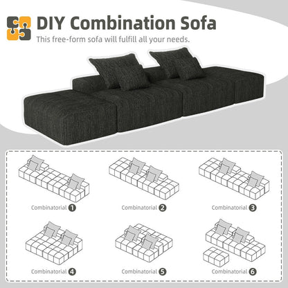 Modern Oversized Modular Chenille Sectional Sofa with 2 Ottomans and 2 Seat, 4 Pillows for Living Room