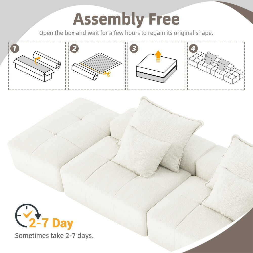 Modern Oversized Modular Chenille Sectional Sofa with 2 Ottomans and 2 Seat, 4 Pillows for Living Room