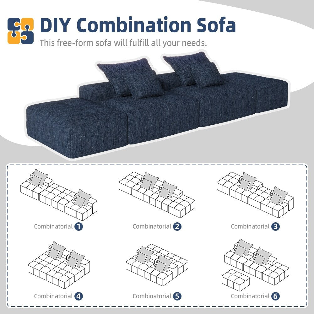 Modern Oversized Modular Chenille Sectional Sofa with 2 Ottomans and 2 Seat, 4 Pillows for Living Room