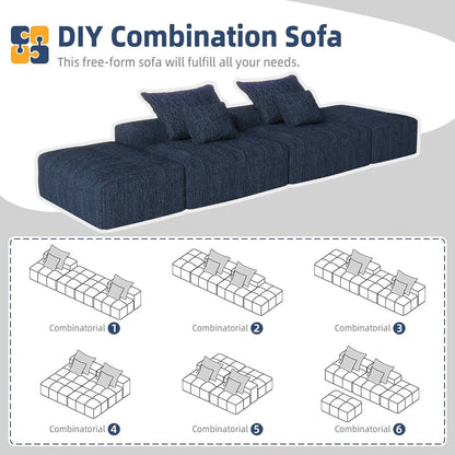 Modern Oversized Modular Chenille Sectional Sofa with 2 Ottomans and 2 Seat, 4 Pillows for Living Room