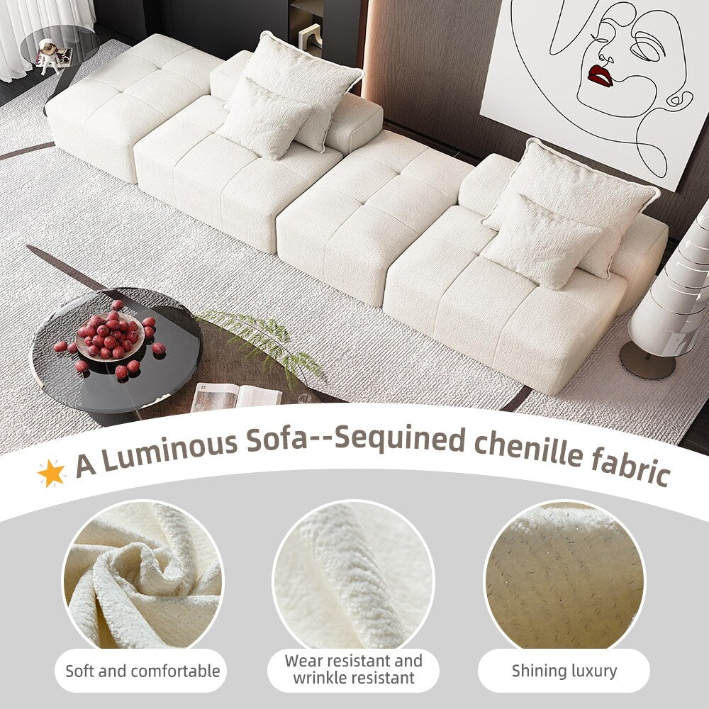 Modern Oversized Modular Chenille Sectional Sofa with 2 Ottomans and 2 Seat, 4 Pillows for Living Room