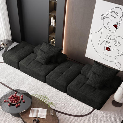 Modern Oversized Modular Chenille Sectional Sofa with 2 Ottomans and 2 Seat, 4 Pillows for Living Room