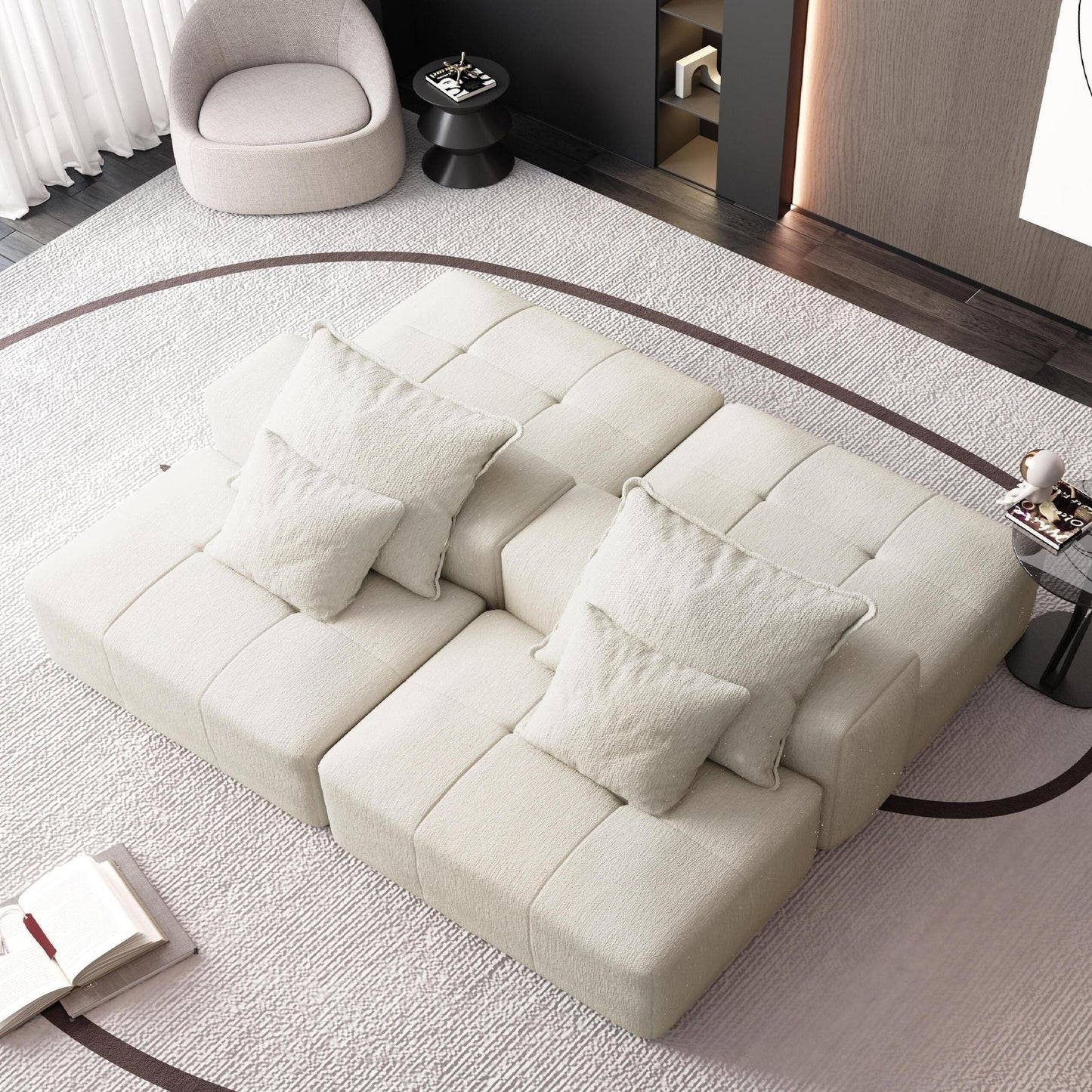 Modern Oversized Modular Chenille Sectional Sofa with 2 Ottomans and 2 Seat, 4 Pillows for Living Room