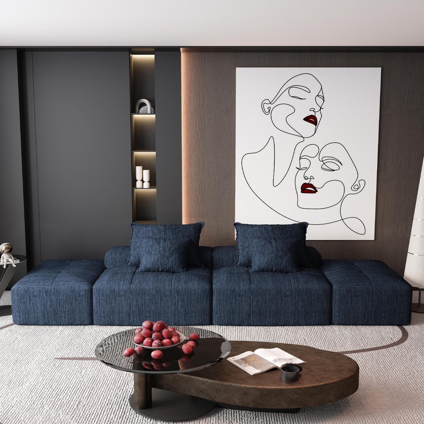 Modern Oversized Modular Chenille Sectional Sofa with 2 Ottomans and 2 Seat, 4 Pillows for Living Room