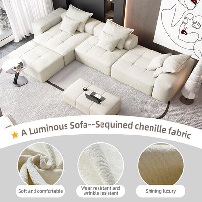 Modern Oversized Modular Chenille Sectional Sofa with Cushions and 6 Pillows for Living Room