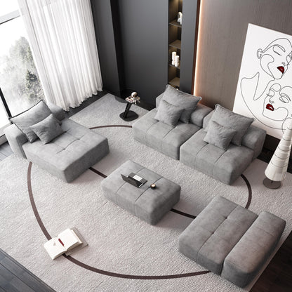 Modern Oversized Modular Chenille Sectional Sofa with Cushions and 6 Pillows for Living Room
