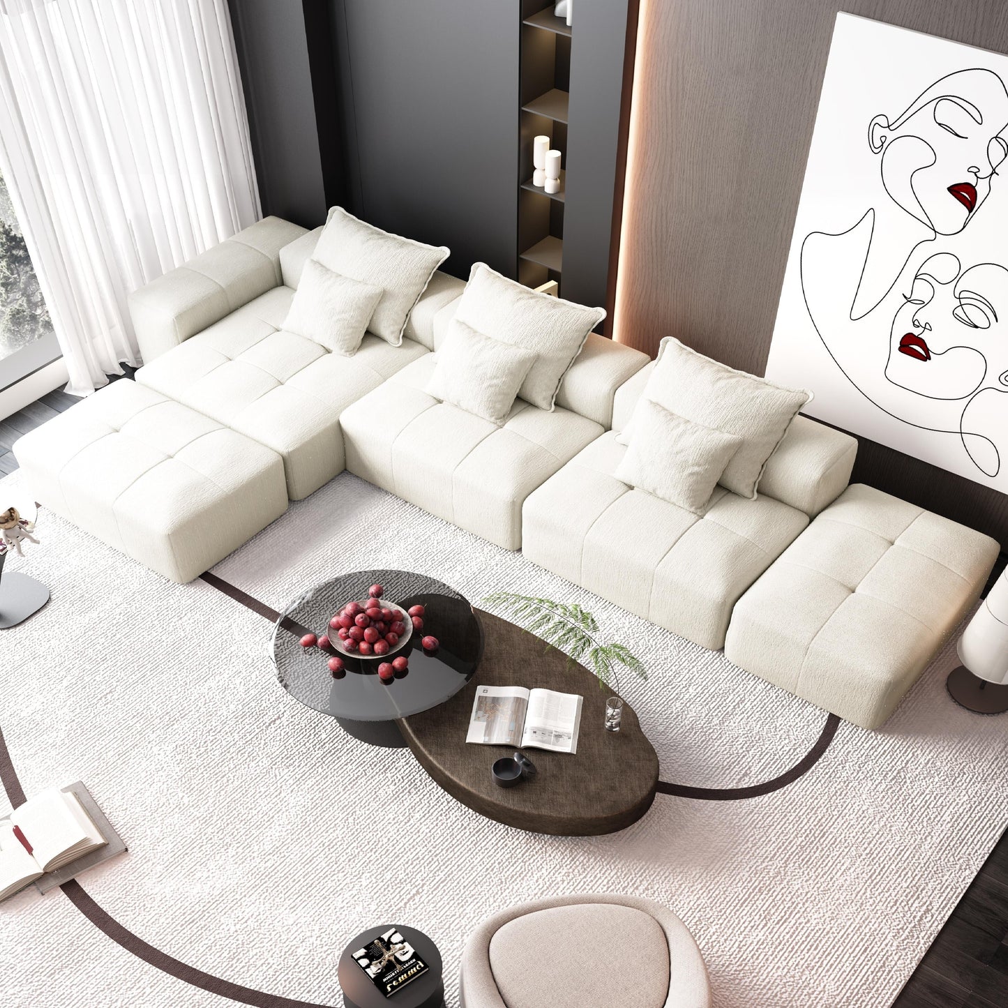 Modern Oversized Modular Chenille Sectional Sofa with Cushions and 6 Pillows for Living Room