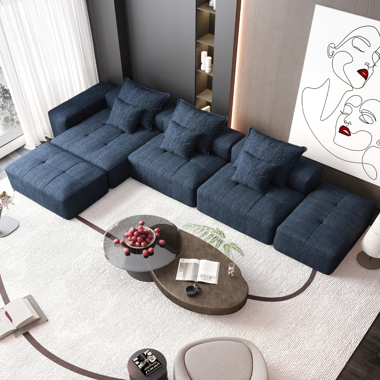 Modern Oversized Modular Chenille Sectional Sofa with Cushions and 6 Pillows for Living Room