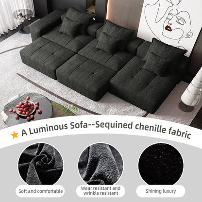 Modern Oversized Modular Chenille Sectional Sofa with Cushions and 6 Pillows for Living Room