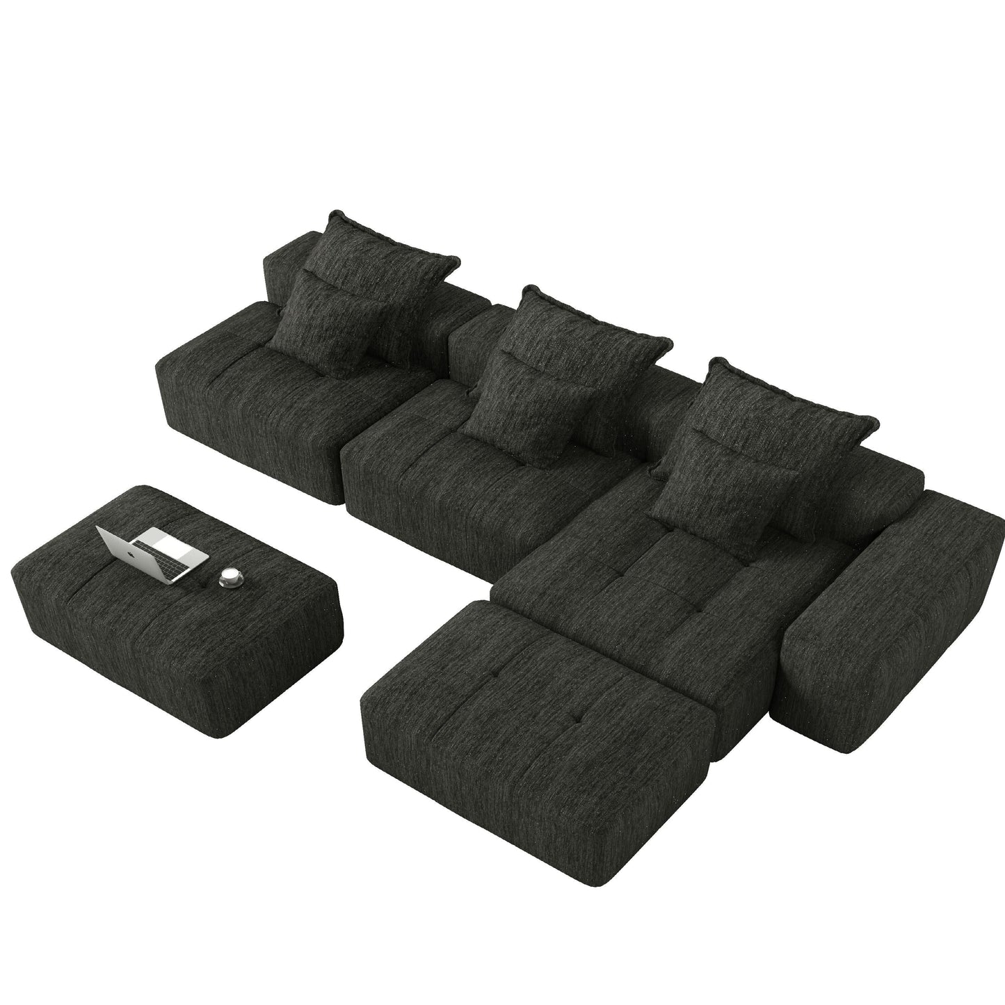 Modern Oversized Modular Chenille Sectional Sofa with Cushions and 6 Pillows for Living Room