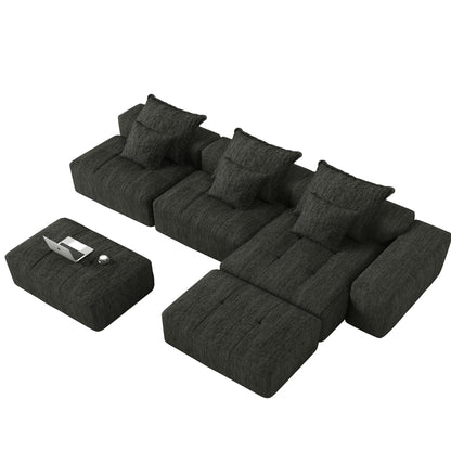 Modern Oversized Modular Chenille Sectional Sofa with Cushions and 6 Pillows for Living Room