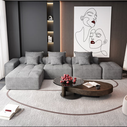 Modern Oversized Modular Chenille Sectional Sofa with Cushions and 6 Pillows for Living Room