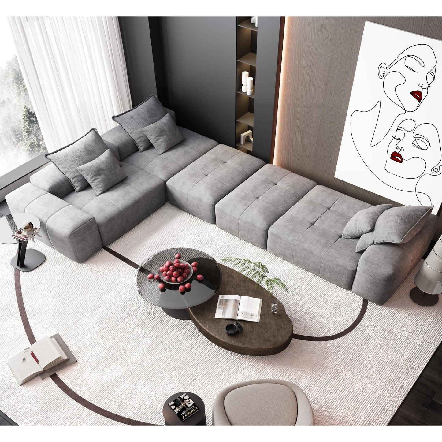 Modern Oversized Modular Chenille Sectional Sofa with Cushions and 6 Pillows for Living Room
