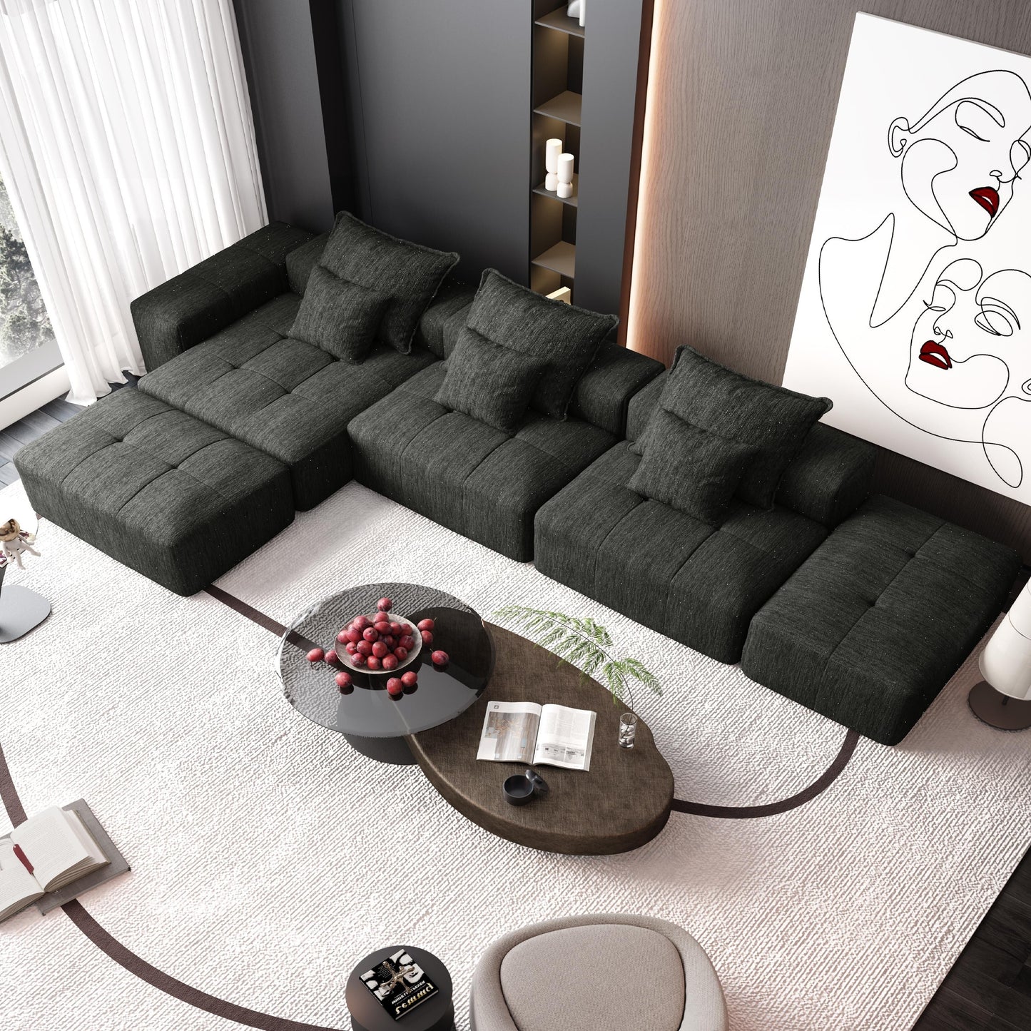 Modern Oversized Modular Chenille Sectional Sofa with Cushions and 6 Pillows for Living Room