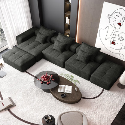 Modern Oversized Modular Chenille Sectional Sofa with Cushions and 6 Pillows for Living Room