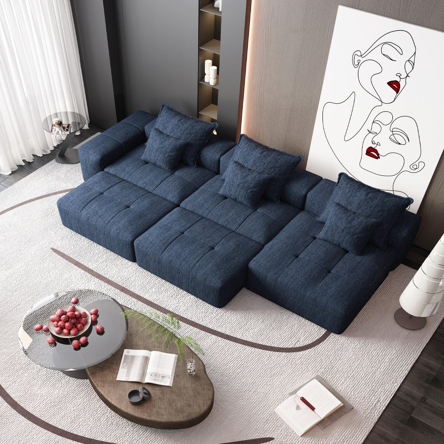 Modern Oversized Modular Chenille Sectional Sofa with Cushions and 6 Pillows for Living Room