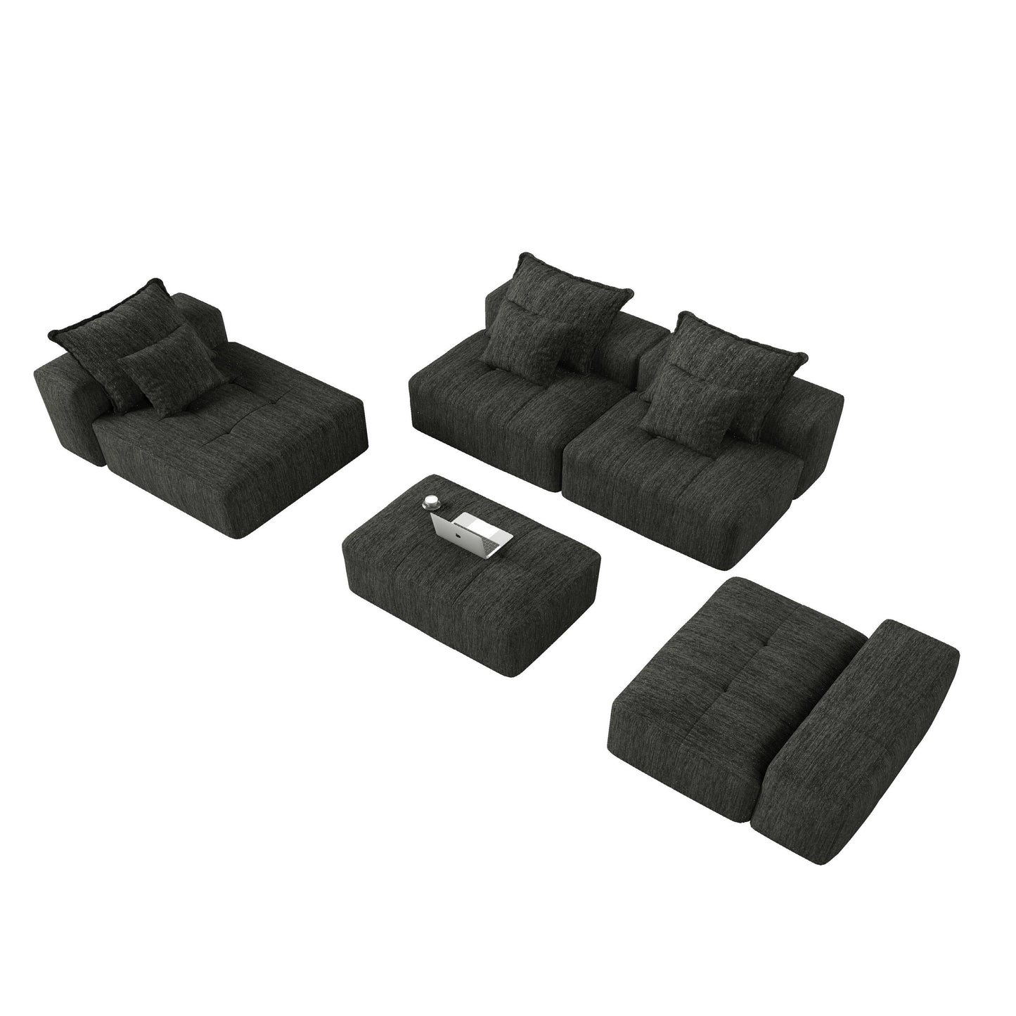 Modern Oversized Modular Chenille Sectional Sofa with Cushions and 6 Pillows for Living Room