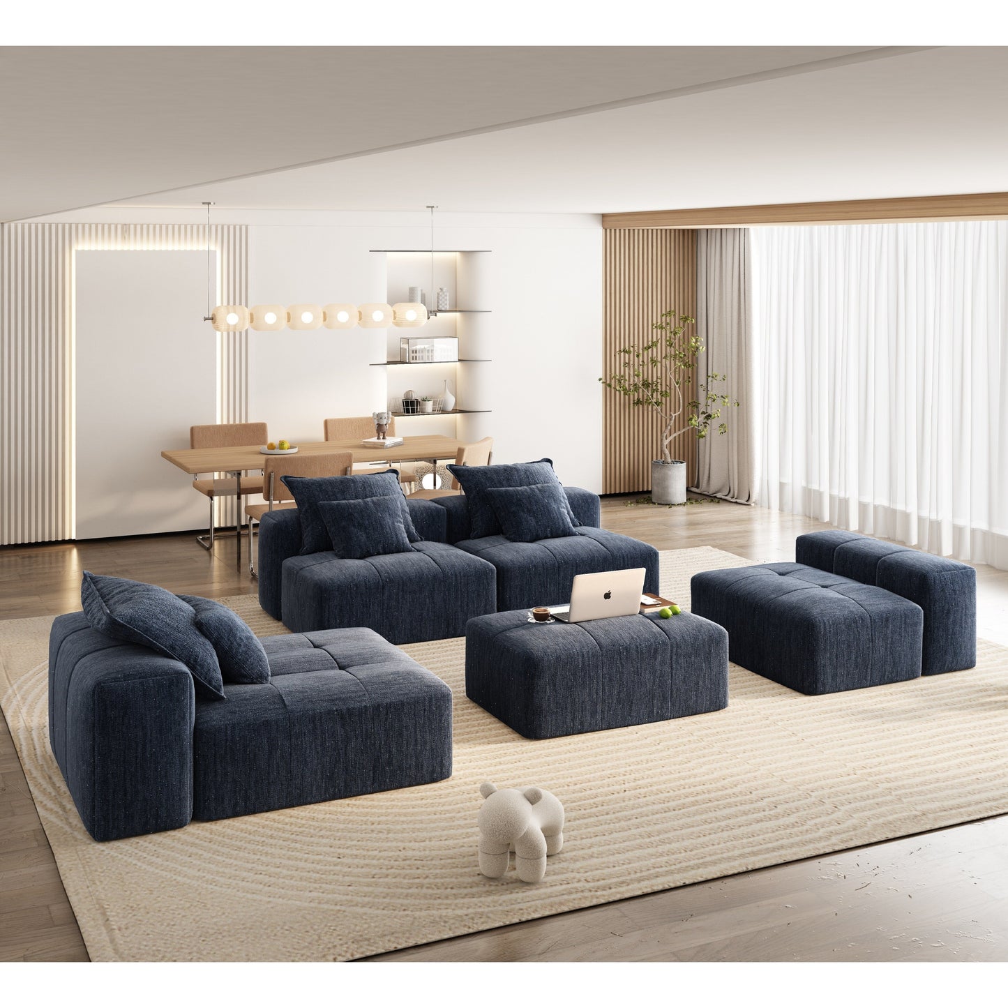 Modern Oversized Modular Chenille Sectional Sofa with Cushions and 6 Pillows for Living Room