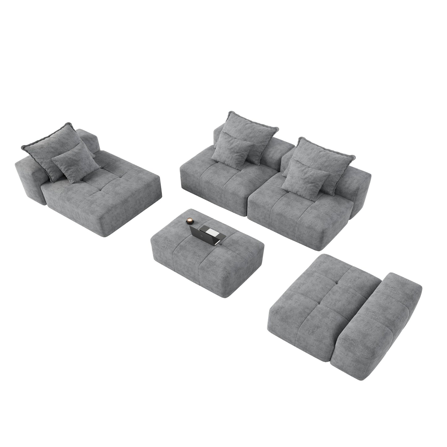 Modern Oversized Modular Chenille Sectional Sofa with Cushions and 6 Pillows for Living Room