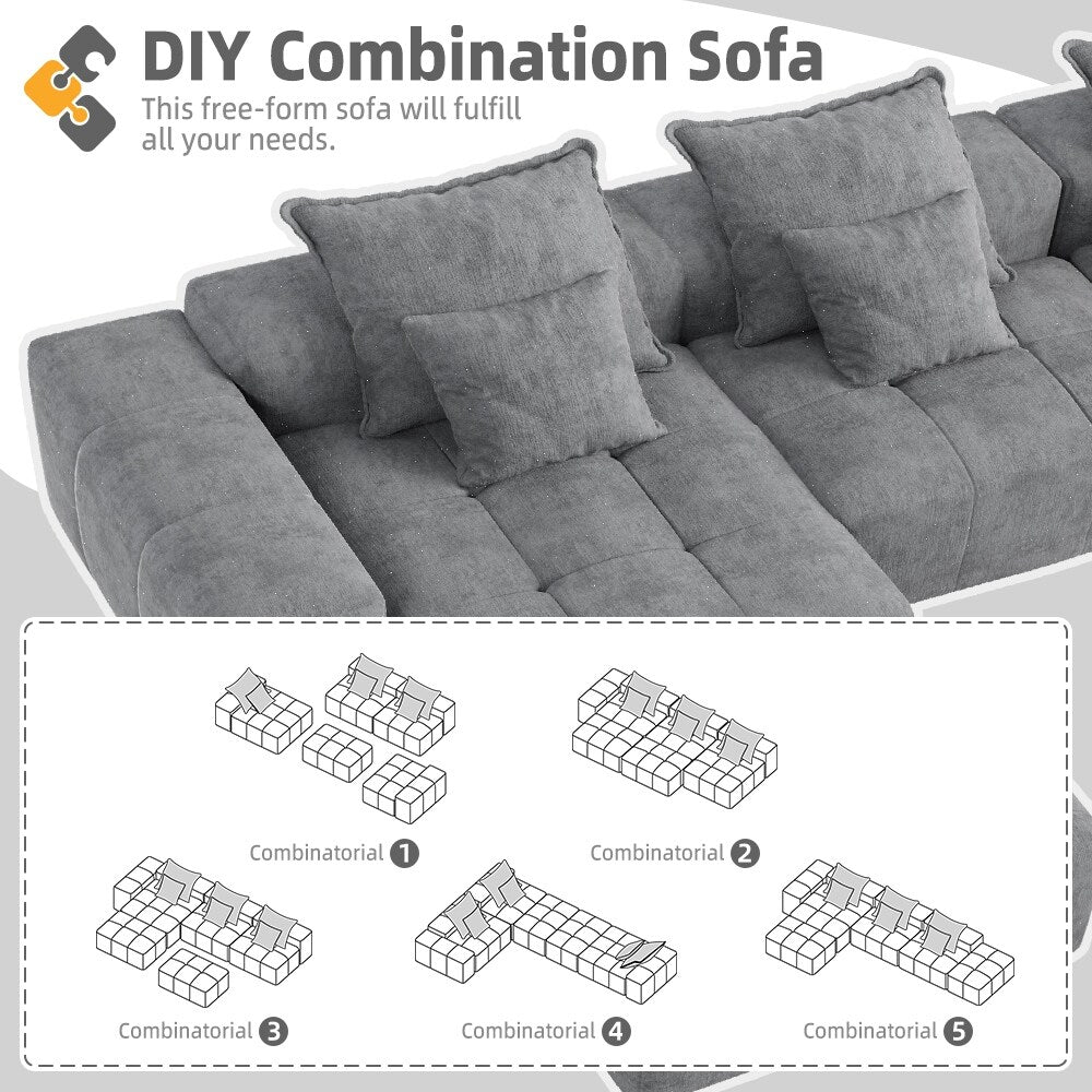 Modern Oversized Modular Chenille Sectional Sofa with Cushions and 6 Pillows for Living Room