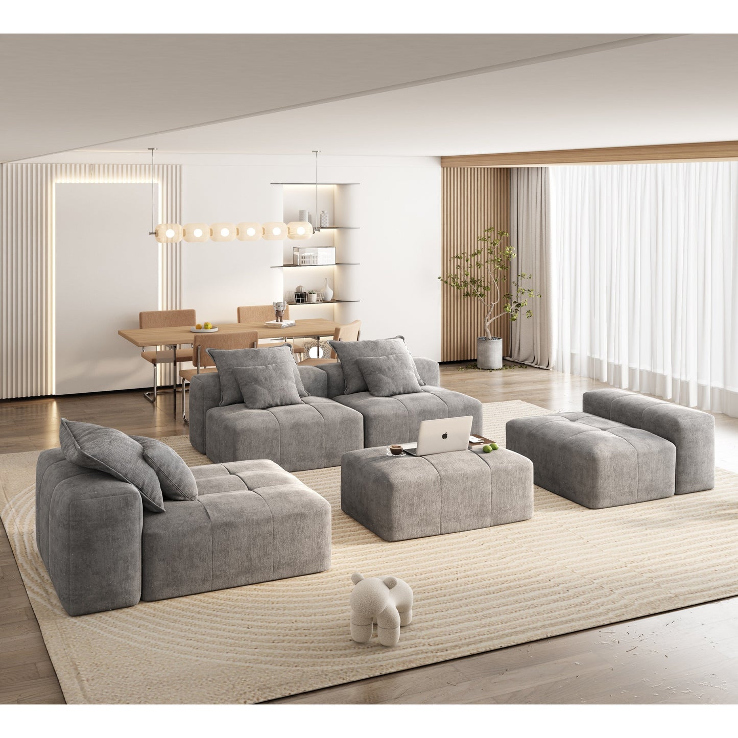 Modern Oversized Modular Chenille Sectional Sofa with Cushions and 6 Pillows for Living Room