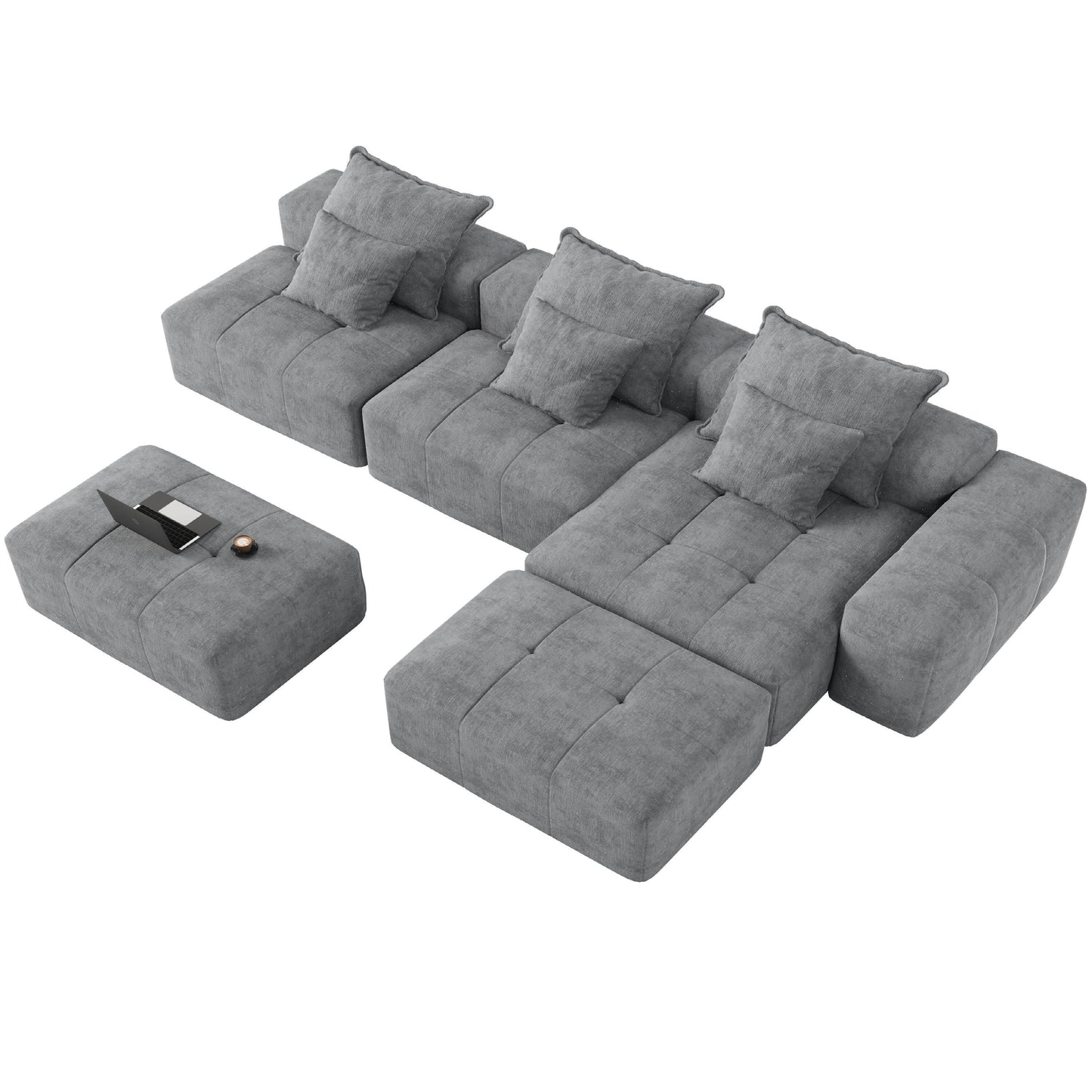Modern Oversized Modular Chenille Sectional Sofa with Cushions and 6 Pillows for Living Room