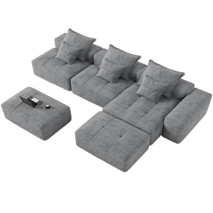 Modern Oversized Modular Chenille Sectional Sofa with Cushions and 6 Pillows for Living Room