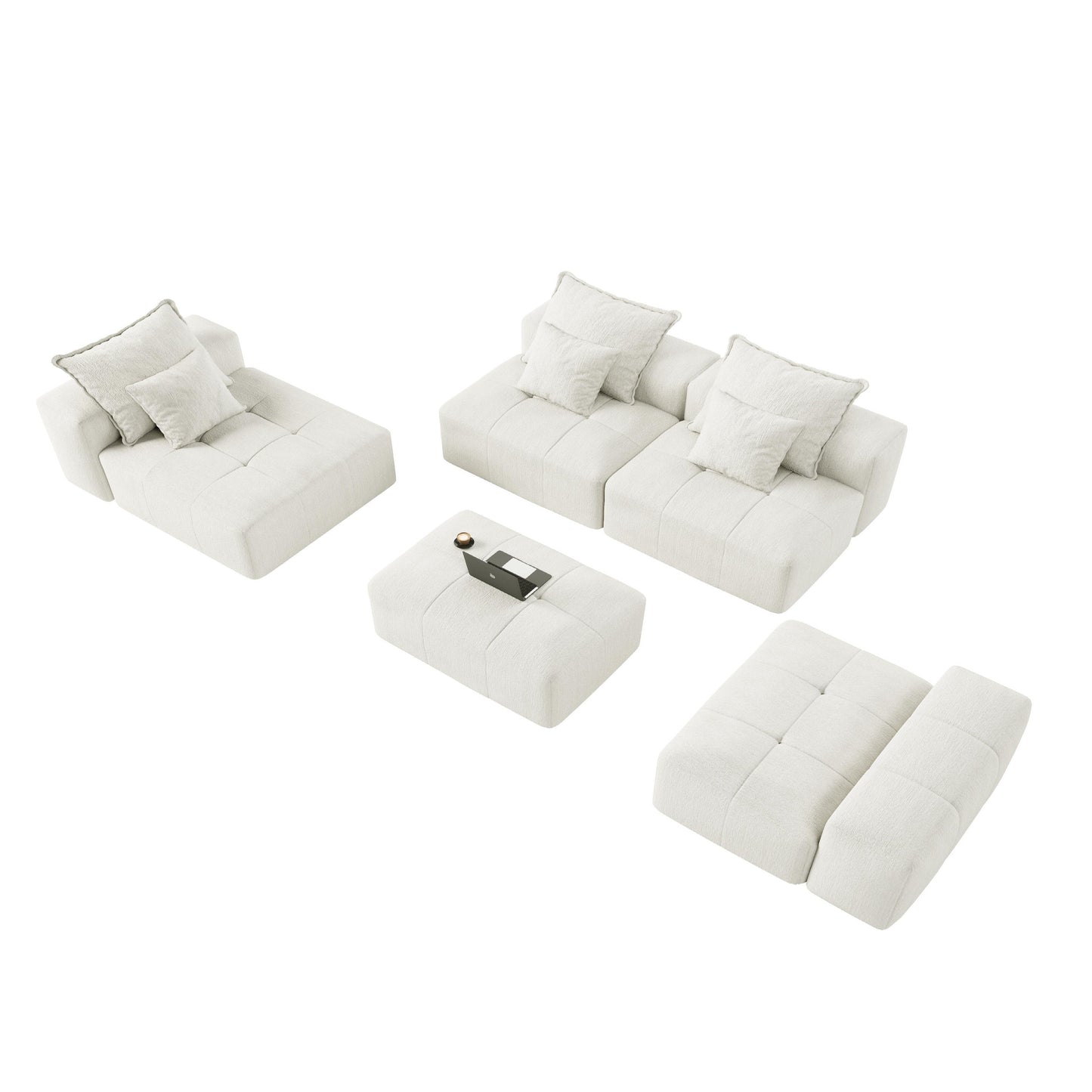 Modern Oversized Modular Chenille Sectional Sofa with Cushions and 6 Pillows for Living Room