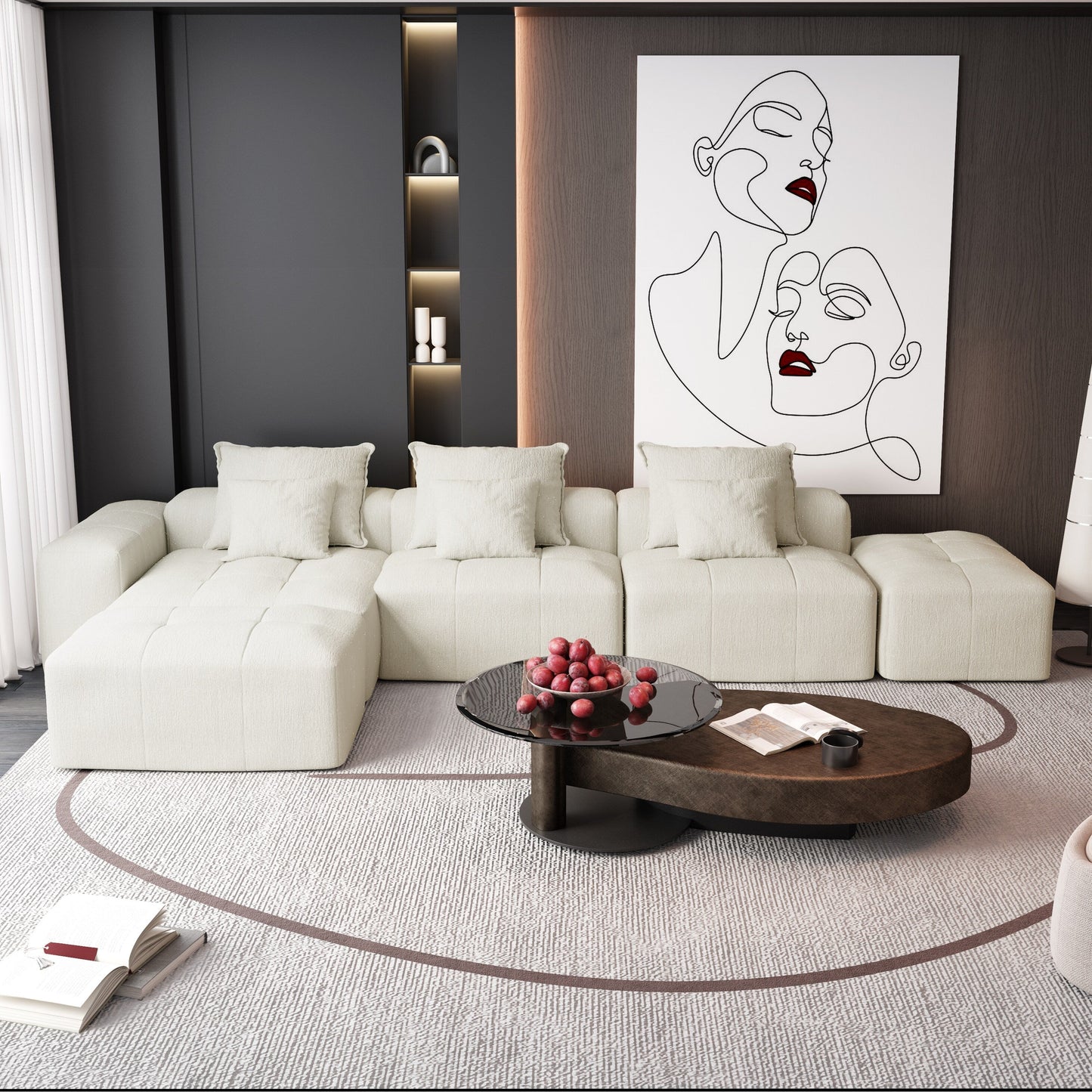 Modern Oversized Modular Chenille Sectional Sofa with Cushions and 6 Pillows for Living Room