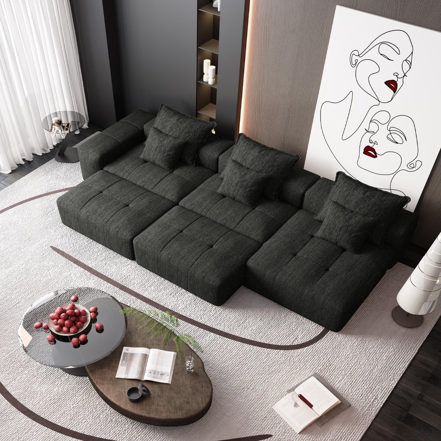 Modern Oversized Modular Chenille Sectional Sofa with Cushions and 6 Pillows for Living Room