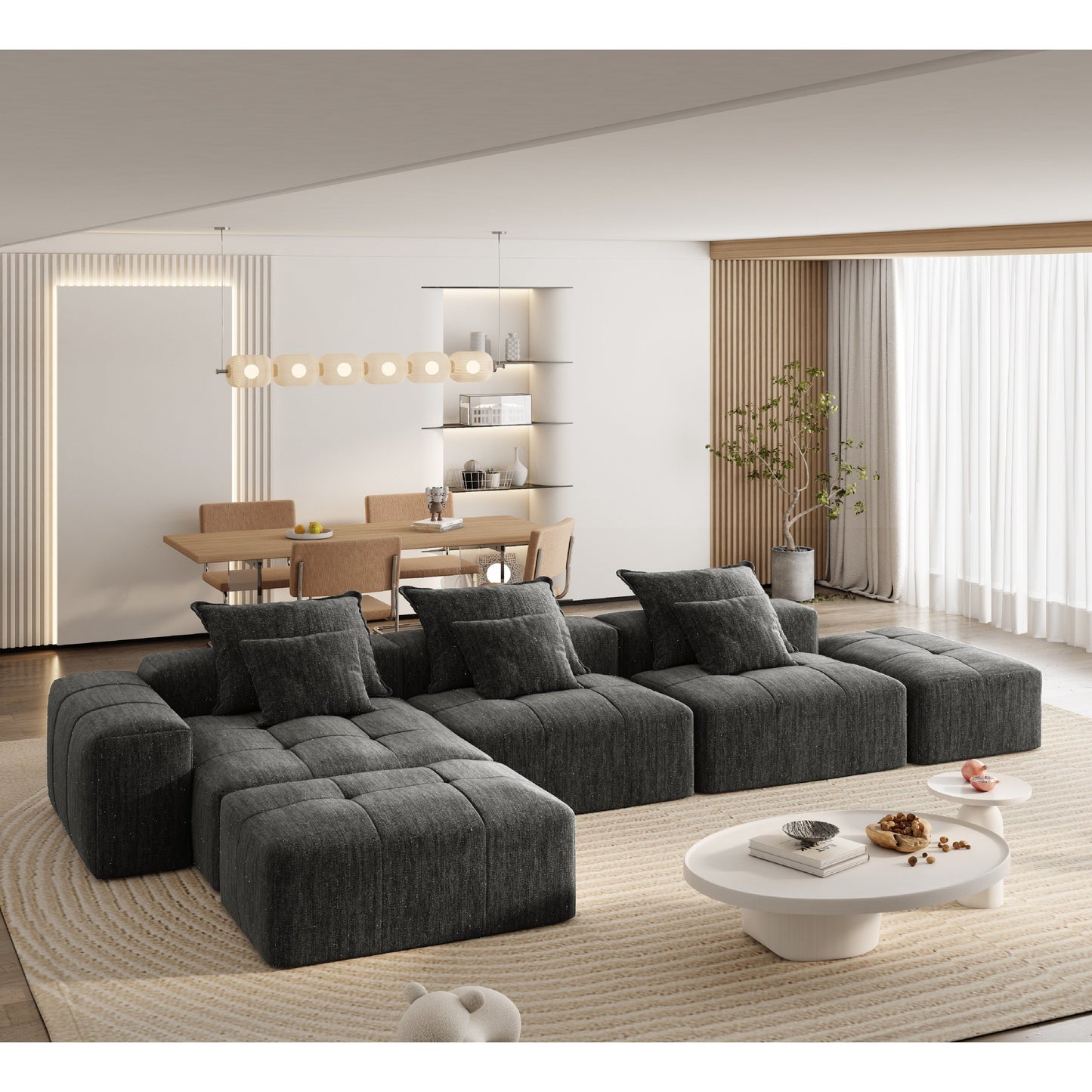 Modern Oversized Modular Chenille Sectional Sofa with Cushions and 6 Pillows for Living Room