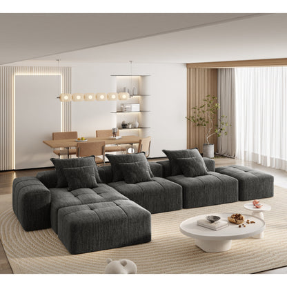 Modern Oversized Modular Chenille Sectional Sofa with Cushions and 6 Pillows for Living Room