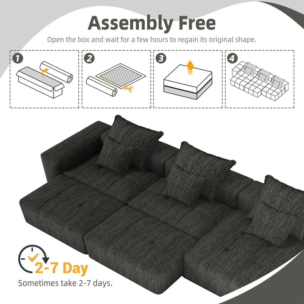 Modern Oversized Modular Chenille Sectional Sofa with Cushions and 6 Pillows for Living Room