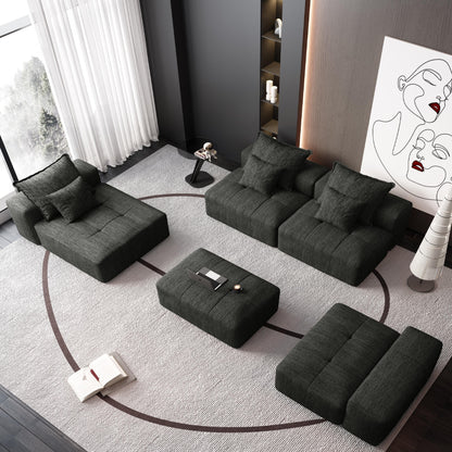 Modern Oversized Modular Chenille Sectional Sofa with Cushions and 6 Pillows for Living Room