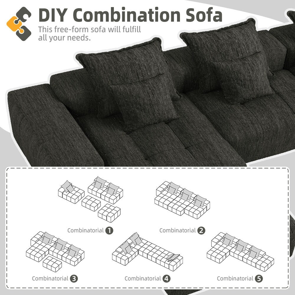 Modern Oversized Modular Chenille Sectional Sofa with Cushions and 6 Pillows for Living Room